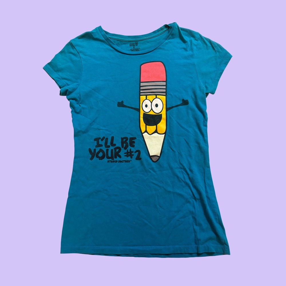 Y2K St**id Factory Blue Pencil Graphic Tee Ill Be Your #2 Pun Shirt Scene #17
